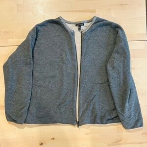 Eileen Fisher Organic Cotton Knit Zip-Up Cardigan - Gray/Oatmeal - Size L